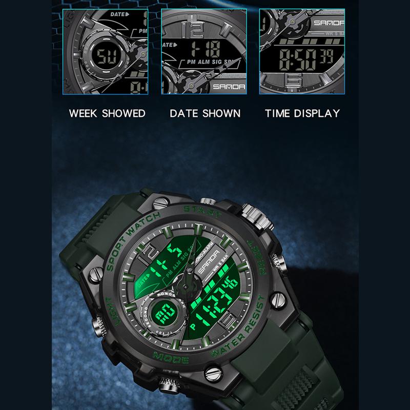 Новые модные мужские часы SANDA, спортивные ночные водонепроницаемые электронные часы, молодежные часы
