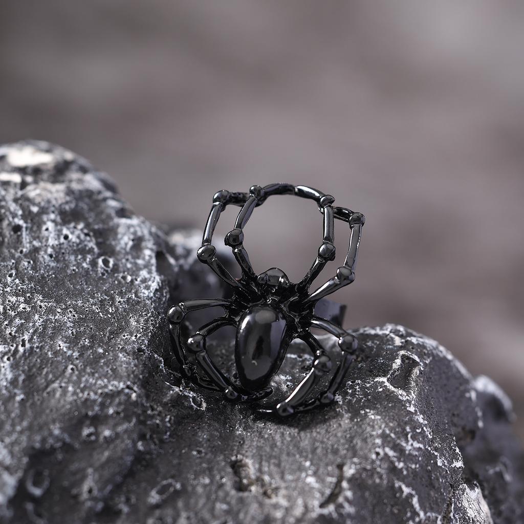 BLINGBAY Women's Vintage Gothic Spider Ring Black Gemstone Statement Adjustable Finger Jewelry for Halloween Party