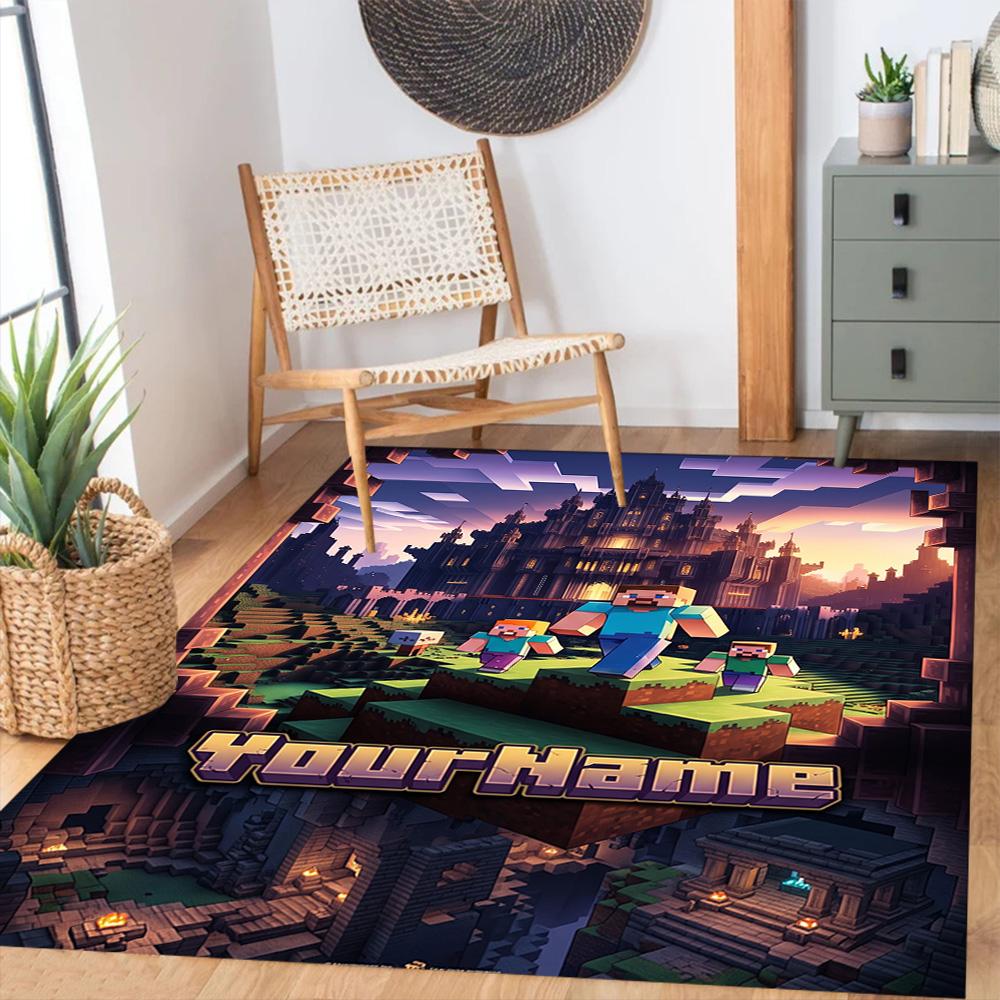 Minecraft 57 Customize Text Floor Rug Office Rug Suitable for Outdoor Balcony Dining Room Bedrooms Antislip Carpet Anime Office Decor