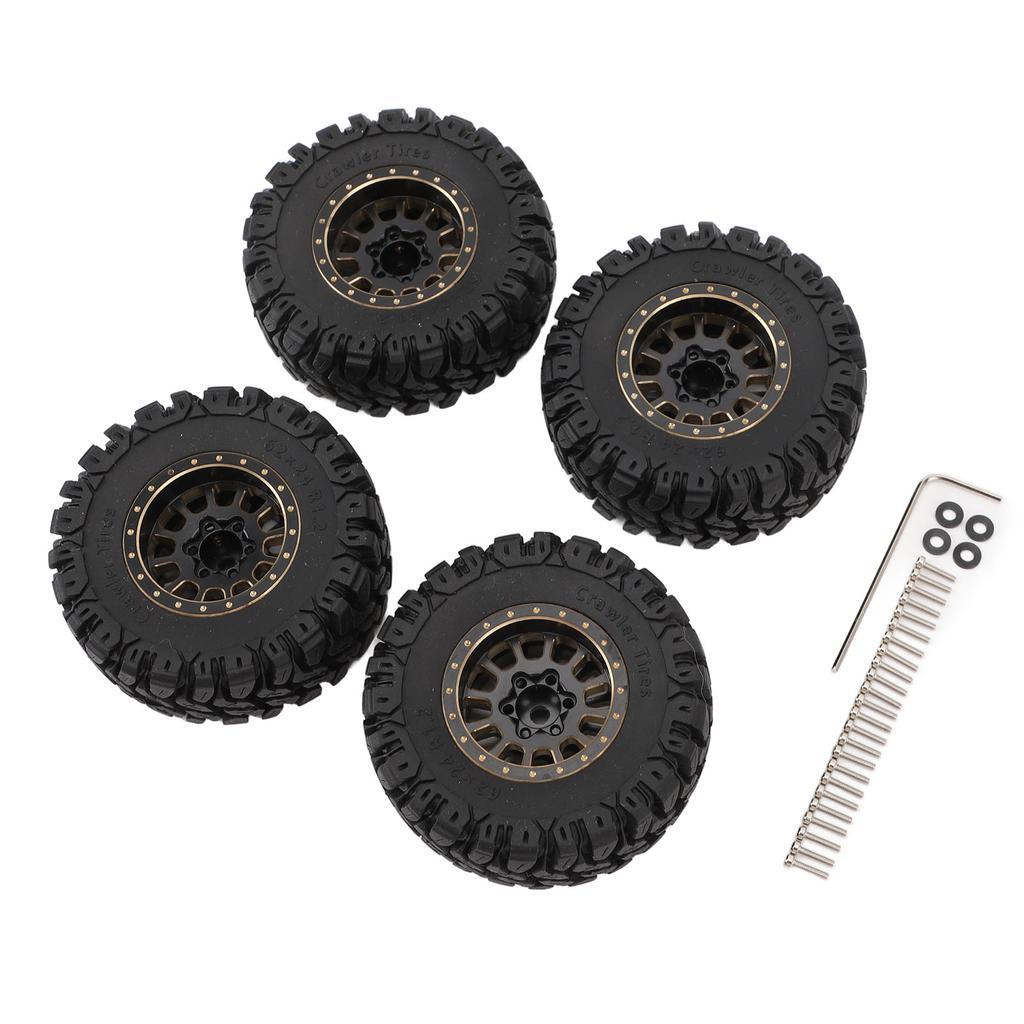 4PCS 1.2in RC Wheel Tires Rubber Brass Rim Superior Traction Enhanced Stability Black for 1/