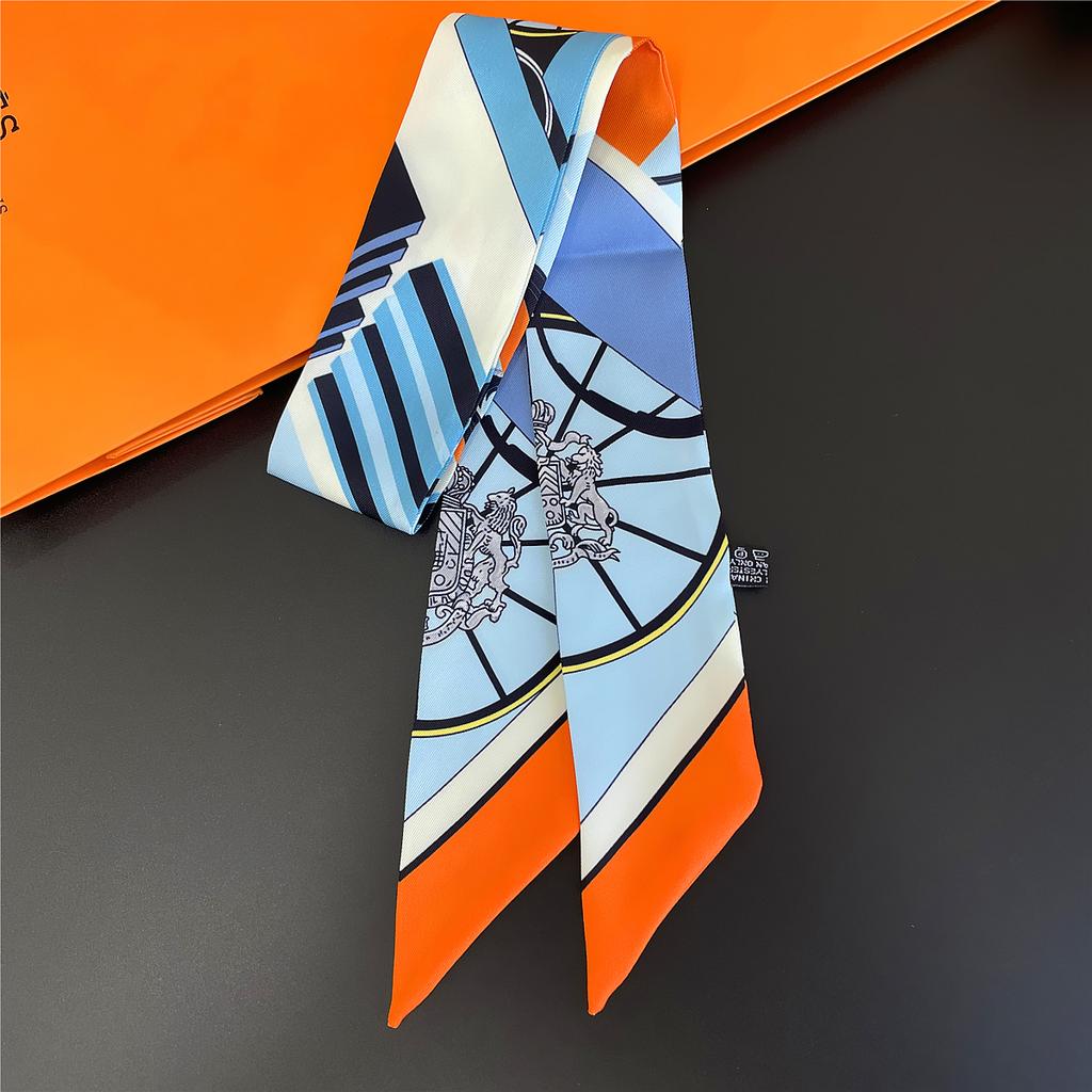 2024 Бренд Дизайн Клетчатый Шелковый Шарф Роскошный Шарф Женский Фуляр Узкая Сумка Шарфы Шейный Платок Для Женщин Модная Повязка На Голову Для Волос