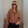 Women's Full Zip Short Jacket Casual Long Sleeve Stand Collar Crop Coat Drawstring Hem Fall Sweatshirt with Pockets