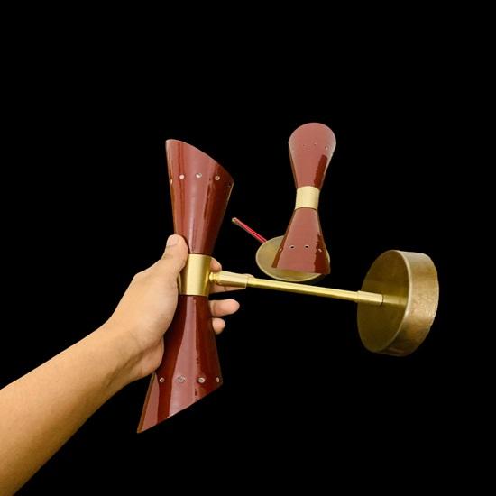 Итальянский бра Diabolo середины 1950-х годов из латуни, коричневый, настенный светильник с 2 парами лампочек