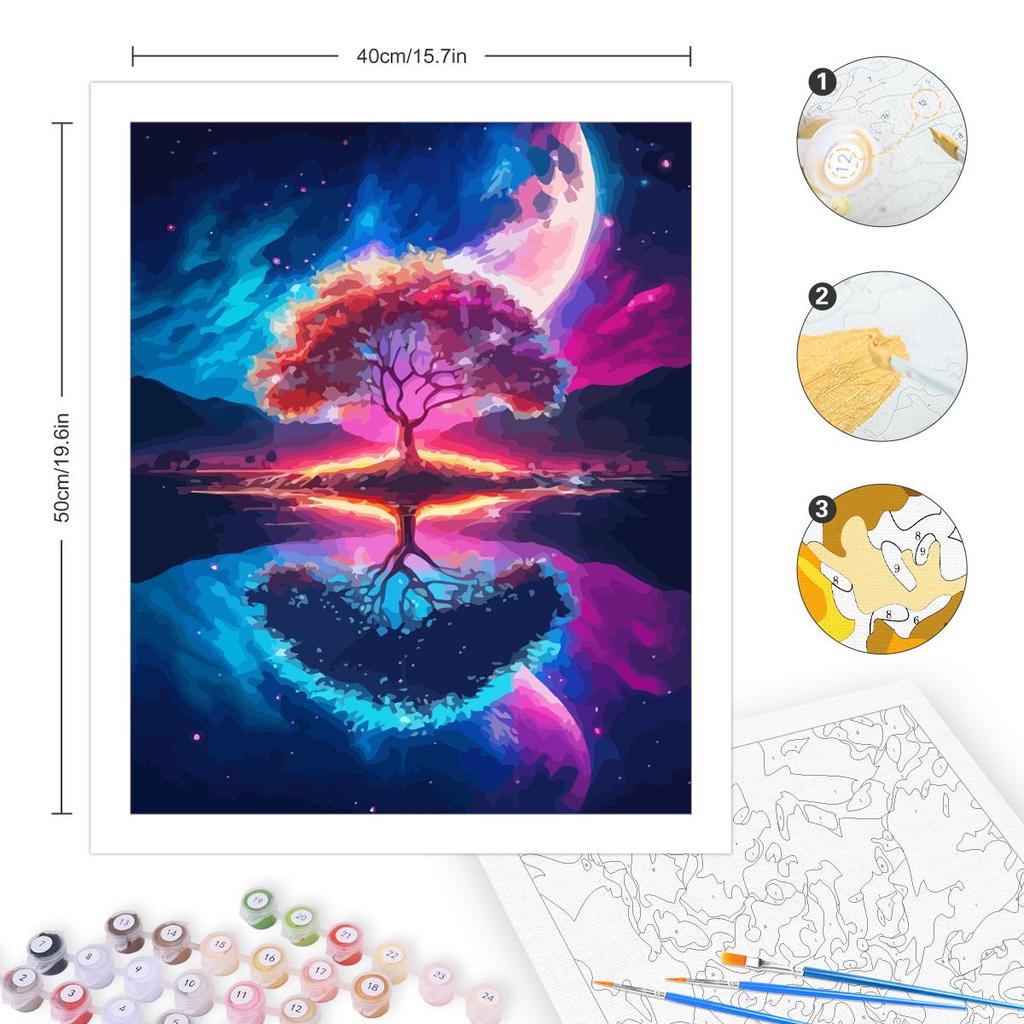Frame Diy Painting By Numbers For Adults Tree Fantasy Scenery Picture With Numbers Starter Kits Acrylic Paint Diy Gift For Home Decors 40x50