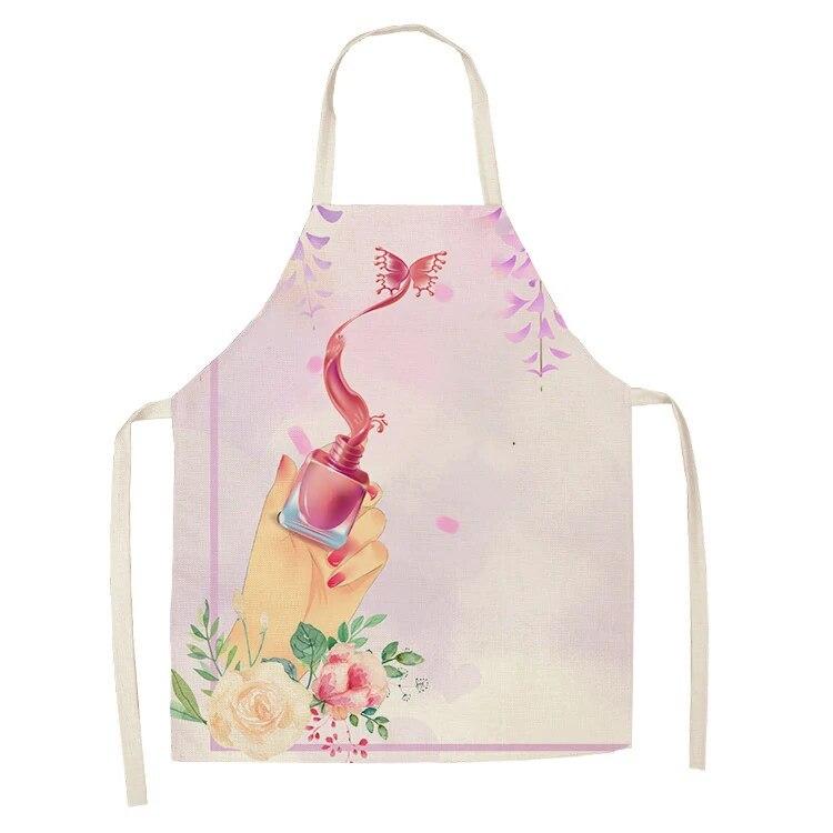 Sleeveless Linen Apron Men and Women Household Cleaning Tools Apron Nail Polish Ladies Perfume Printing Kitchen Apron