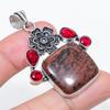 Natural Mahogany Obsidian, Garnet 925 Sterling Silver Jewelry Pendant 2.17" G1T48