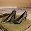 8862 [sheepskin] Pointed High Heels Women's Autumn 2025 New Retro Metal Head Shallow Mouth Stiletto Single Shoes