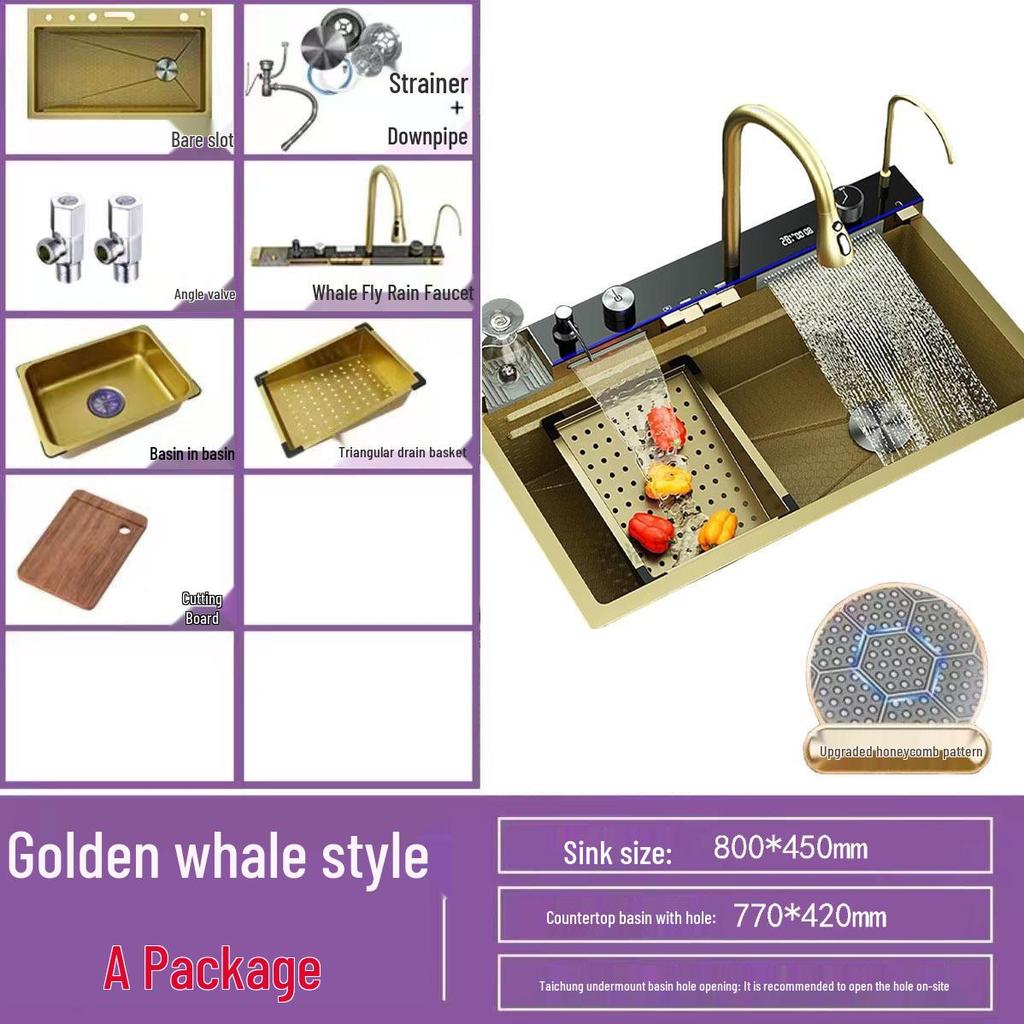 Кухонная мойка из нержавеющей стали 304 Golden Whale с цифровым дисплеем - Большая одинарная чаша для мытья посуды и овощей