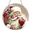 2D Flat, Whimsical Santa Round Aluminum Decor Sign, Country Style Holiday Wall Art, Featuring Cute Santa & Snowflake Patterns, Pre-Drilled for Easy