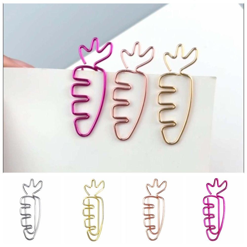 20pcs Students Stationery Carrot Shaped Paper Clips Cartoon Metal Metal Paperclip Cute Creative Paper Decorative Clip Paper