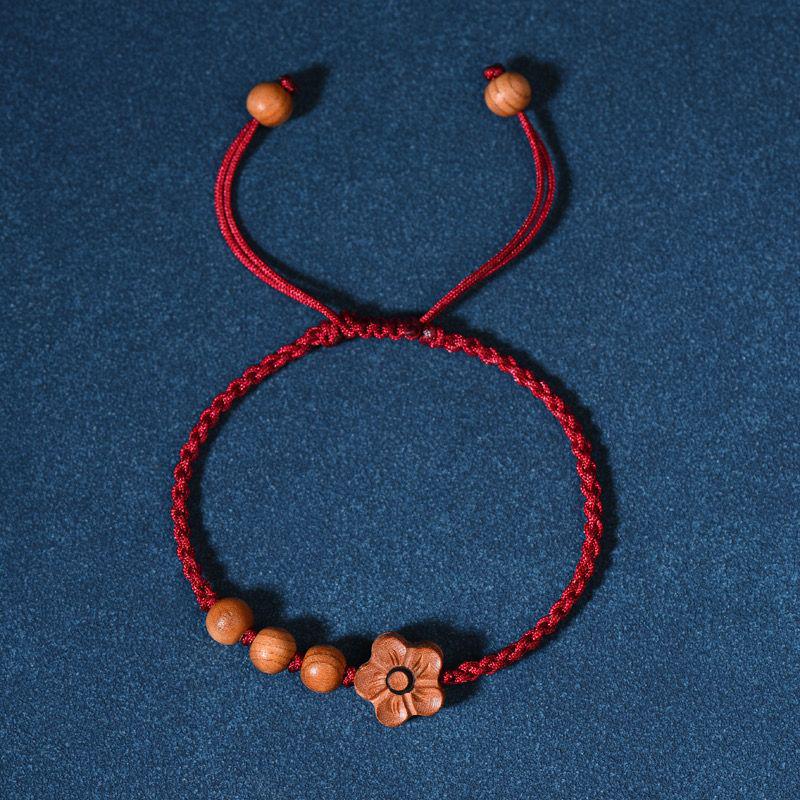 Браслет Мира из персикового дерева и красного шнура на удачу для всех возрастов