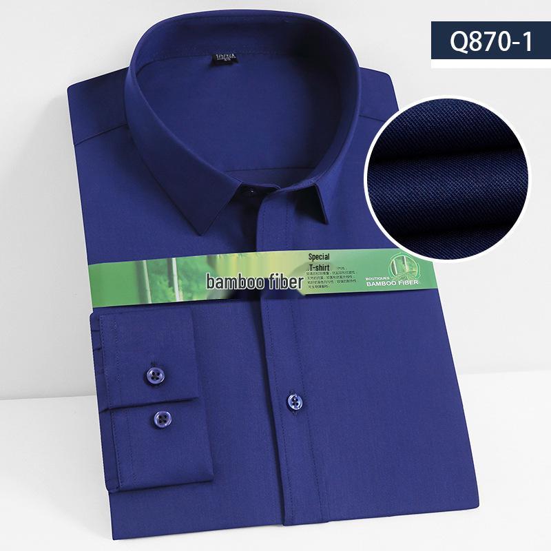 Youth Casual Slim Fit Men's Shirt: Solid Color, Light Business, Turn-Down Collar, Fashion Work Uniform
