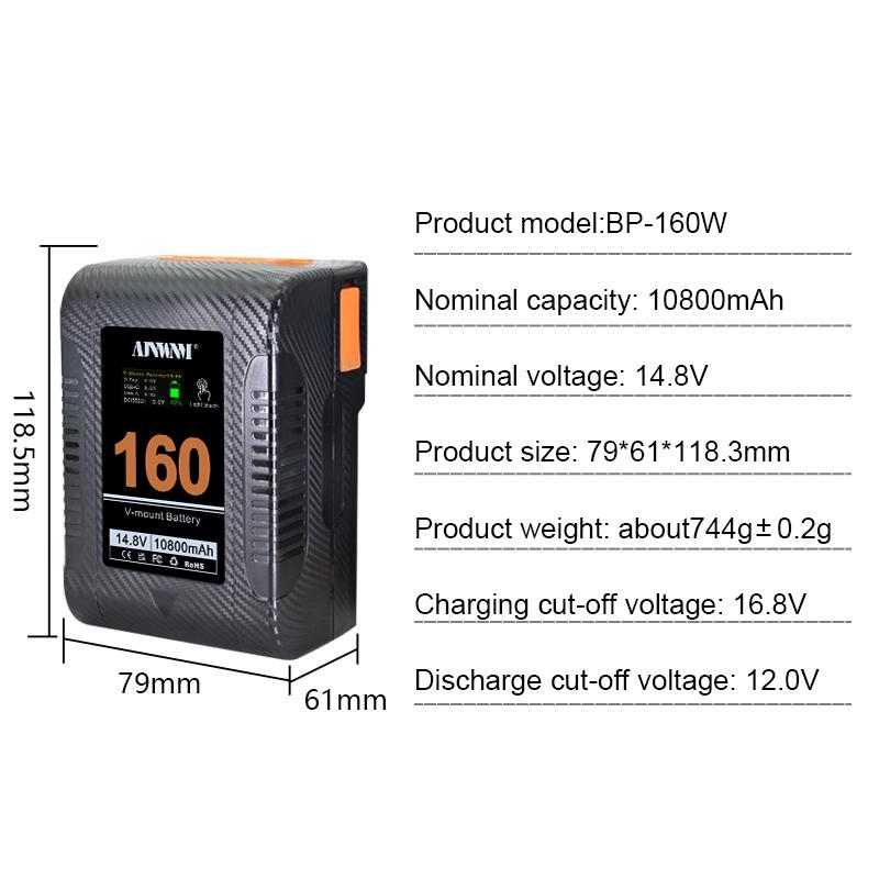 AJNWNM BP-160 V Mount Battery Power Bank 14.8VV Lock V Shape Li-ion Battery PD Быстрая зарядка для камер смартфонов ноутбуков