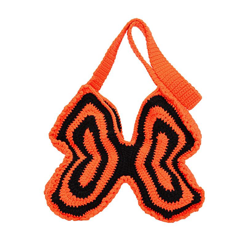 Handmade Crochet Butterfly Crossbody Bag Knitted Cartoon Shoulder Bag Contrast Color Design Trendy Women Y2k Style Soft Handbag