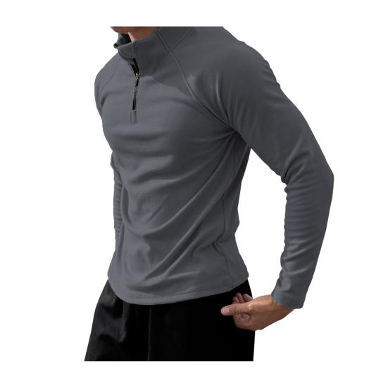 Мужская футболка с длинным рукавом, зимняя осенняя однотонная толстовка с полувысоким воротником-молнией, повседневные мужские топы для занятий спортом, повседневная одежда