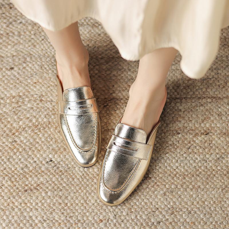 2024 Новые женские туфли из натуральной кожи на плоской подошве, туфли на каблуках, удобные тапочки с закрытым носком, женская весенне-летняя обувь на плоской подошве