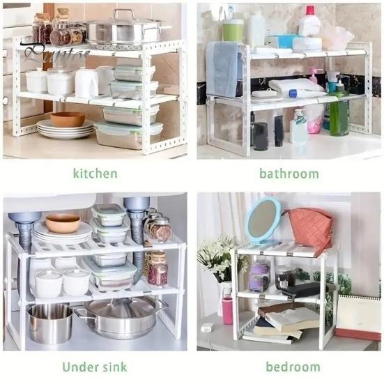 Стеллаж для хранения, органайзер для шкафа, большая вместительная полка с регулируемой высотой, 2-уровневый держатель для хранения в кухне и ванной комнате, органайзер для кладовой