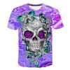 Мужские топы с 3D цифровой печатью и круглым вырезом, летняя футболка с рисунком головы скелета, большие размеры
