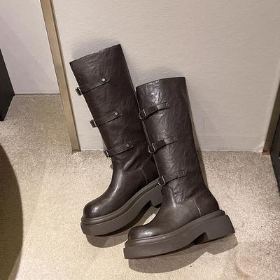 Мода 2024 Высокое качество Мода Зимние женские ботильоны Новые Однотонные Уличные Туфли с украшением пряжкой для женщин Botines De Mujer