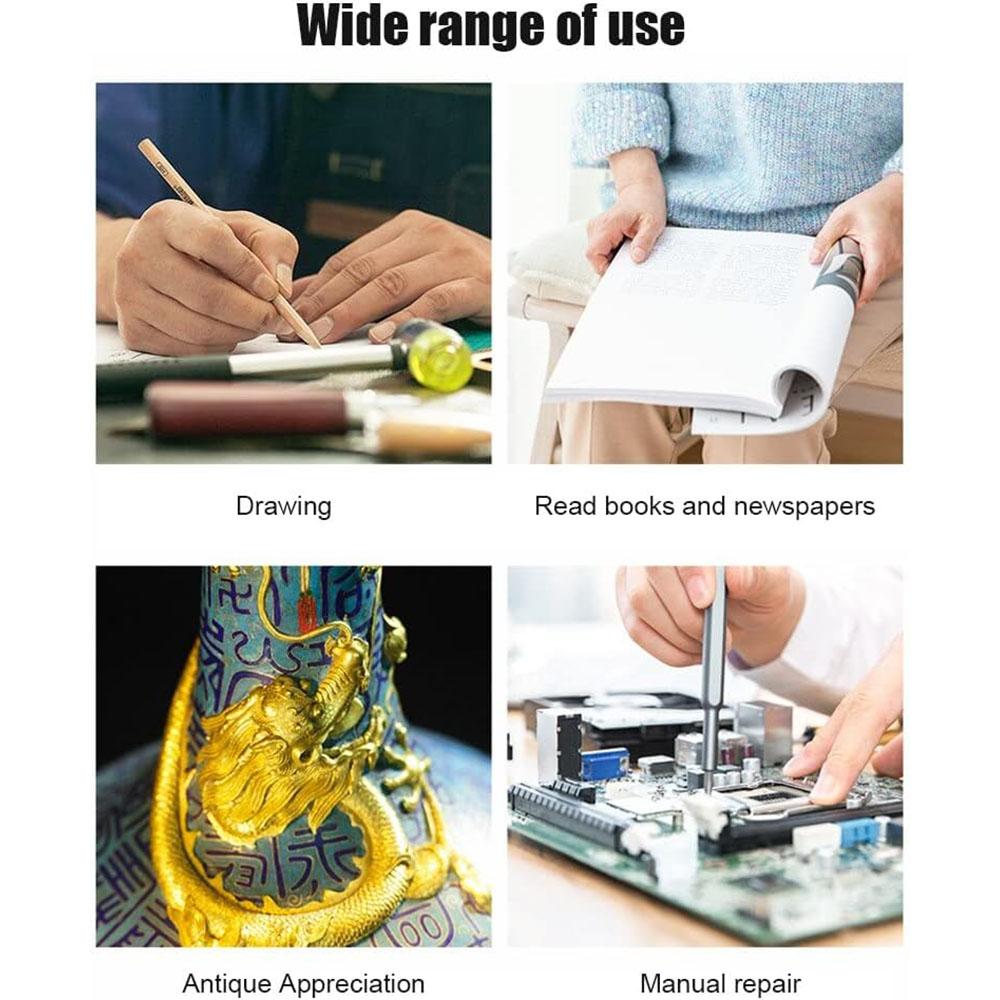 Налобная лупа со светодиодной подсветкой, налобная лупа с двойной линзой для чтения и работы вблизи, лупа-15,5X 3X 8.X 10X