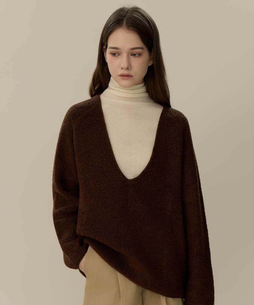 ELLIOTI V-Neck Wool Boucle Sweater_3Color