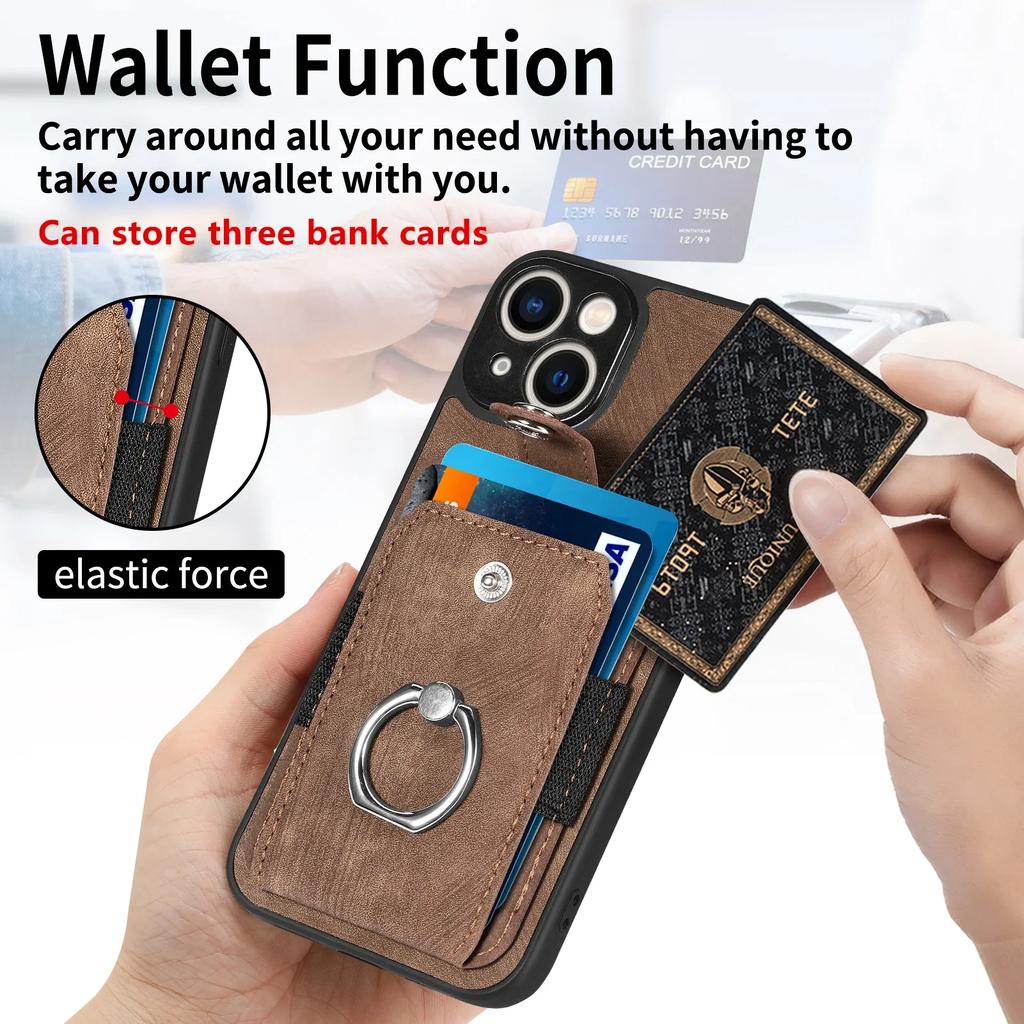 Ring Holder Leather Cards Solt Wallet Case for iPhone 14 16 Pro Max 13 11 12 Mini 15 Plus XS XR Se 2022 Magnetic Stand Bag Cover