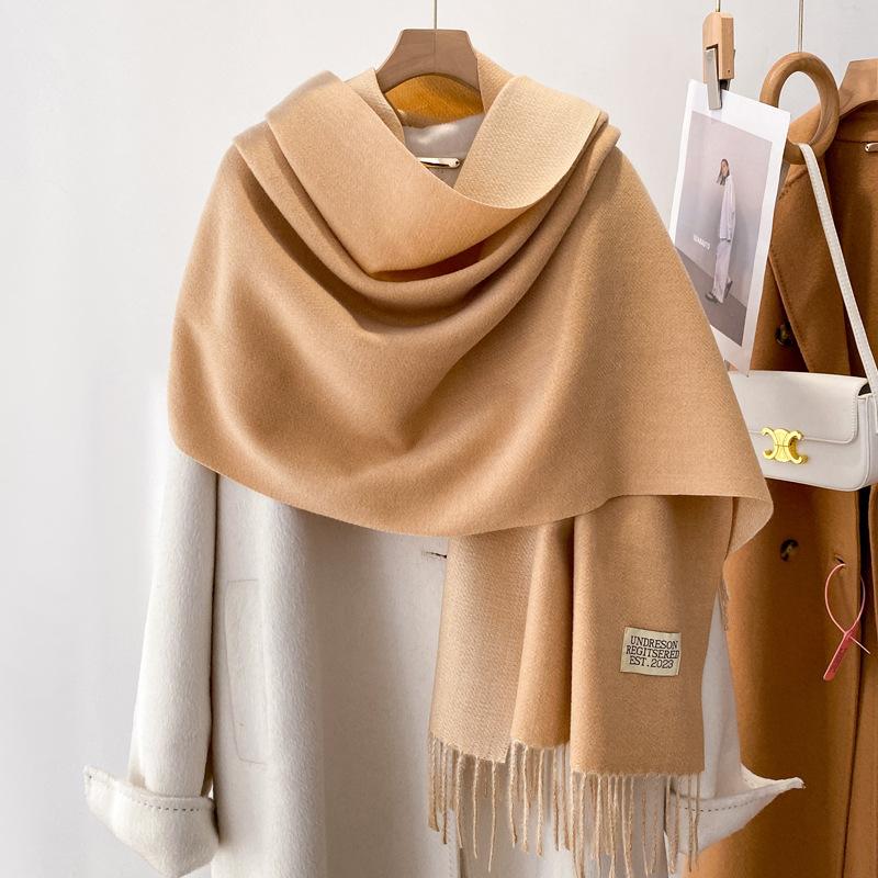 Pink Scarf Women's Winter Shawl Dual-purpose Versatile Imitation Cashmere Solid Color Dual-purpose Thickened Long Double-sided Scarf