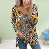 Women Autumn Floral Yellow Chrysanthemum Printed Long Sleeve T-Shirts Loose V-Neck Plus Size Tee Shirt Tops Comfy Blouse