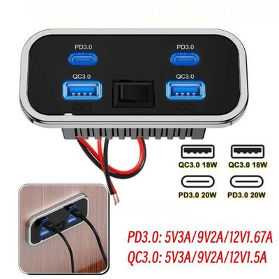 4 порта 12 В RV USB-розетка 76 Вт двойная PD3.0 Type-C быстрая зарядка и QC3.0 панельный настенный зарядный адаптер для морского автобуса квадроцикла грузовика