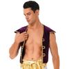 Mens Arabian Prince Costume Cap Sleeve V Neckline Braided Trimming Vest Waistcoat Halloween Cosplay Dress Up