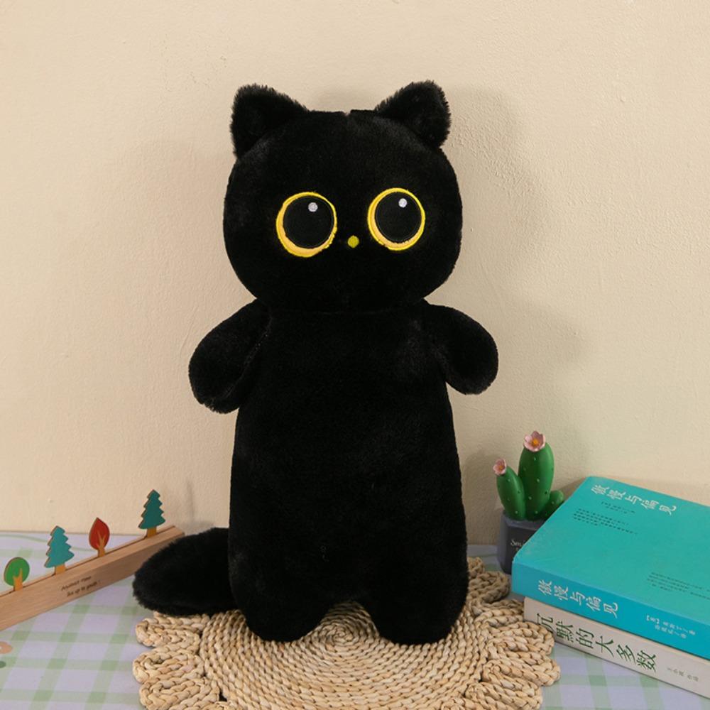 Simulation Long Giant Cats Plush Cartoon Animal Bolster Pillow Black Siamese Cat Plush Home Decor