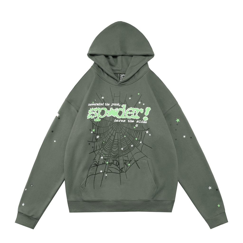 Cross-border beauty tide sp5der loose American hip-hop street casual loose and versatile pure cotton hooded sweater printing