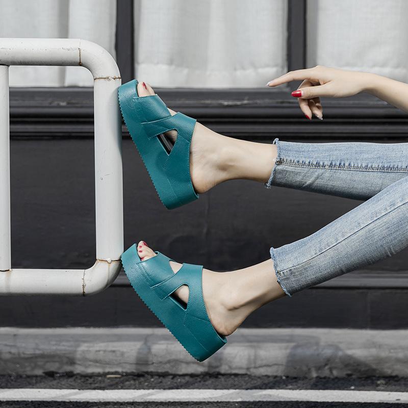 Женские тапочки на платформе, однотонные шлепанцы с вырезом и круглым носком с открытым носком, женские удобные домашние и уличные тапочки