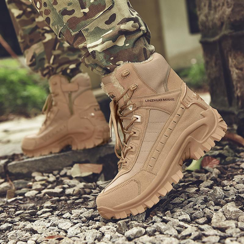 Hiking Shoes Men Boots Mid-top Outdoor Lace-up Anti-slip Combat Boots Wear-resistant Casual Durable Sports Shoes Men