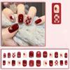 Valentine Fake Nails Short Press On Nails Square Red Full Cover Glue On Nails Valentine Heart-Shaped Nails With Cute Designs Extra Short With 2ml Glue
