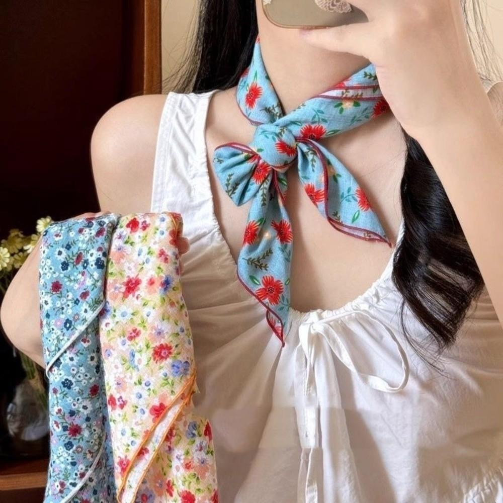 3pcs/set Korean Style Printed Headscarf Thin Fabric Flower Square Headband Holiday