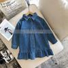 Платье-юбка из денима с рюшами в корейском стиле для девочек - Тренд весны и осени, длинный рукав