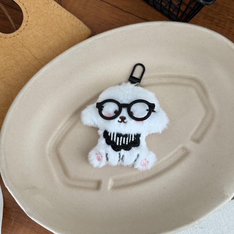 Cute Cartoon Glasses Hat Dog Plush Keychain Kawaii Puppy Backpack Pendant Keychain Stuffed Doll Toys Charms Accessories GiftsHot