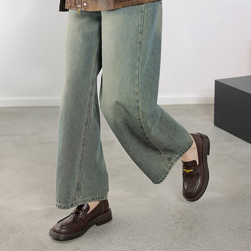 Krazing Pot Овчина круглый носок низкий каблук осень лето обувь без застежек женские оксфорды туфли металлические застежки лодочки