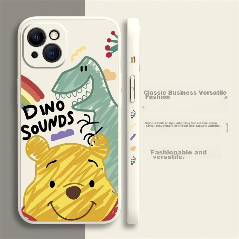 Liquid Silicone Case for IPhone 13, Protective Cover with Painted Creative Design, Shockproof Soft Doodle Winnie The Pooh6.1-Inch White