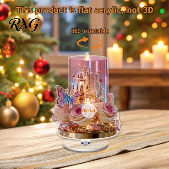 Double Sided Acrylic Decor Rotating Desktop Ornament, 2D Flat Christmas Santa Snowman Cupcake Plaque with Gift for Home Base Winter Bookshelf, Mantel,