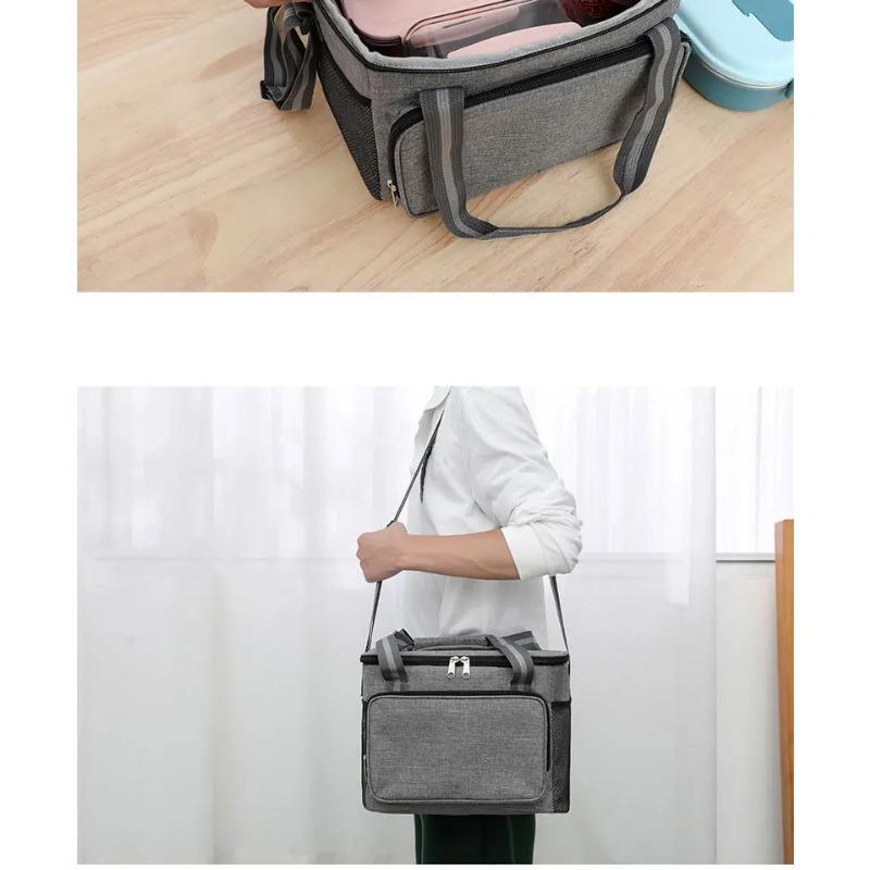 Gray 15L Portable Large Insulated Lunch Bag Shoulder Carry Outdoor Picnic Lunch Bag Waterproof Leak-proof Thickened Handheld