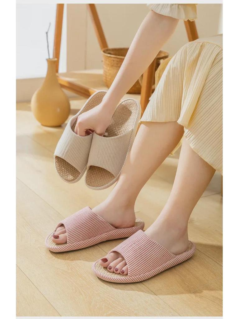 Летние льняные тапочки Jingshilu: Бесшумные домашние сандалии в японском стиле для пар