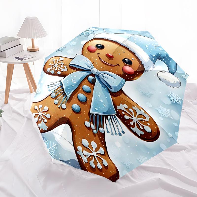 Gingerbread Man Themed Travel Umbrella-8 Ribs Automatic Opening and Closing, Portable Folding Design, Compact and Stylish Umbrella Suitable