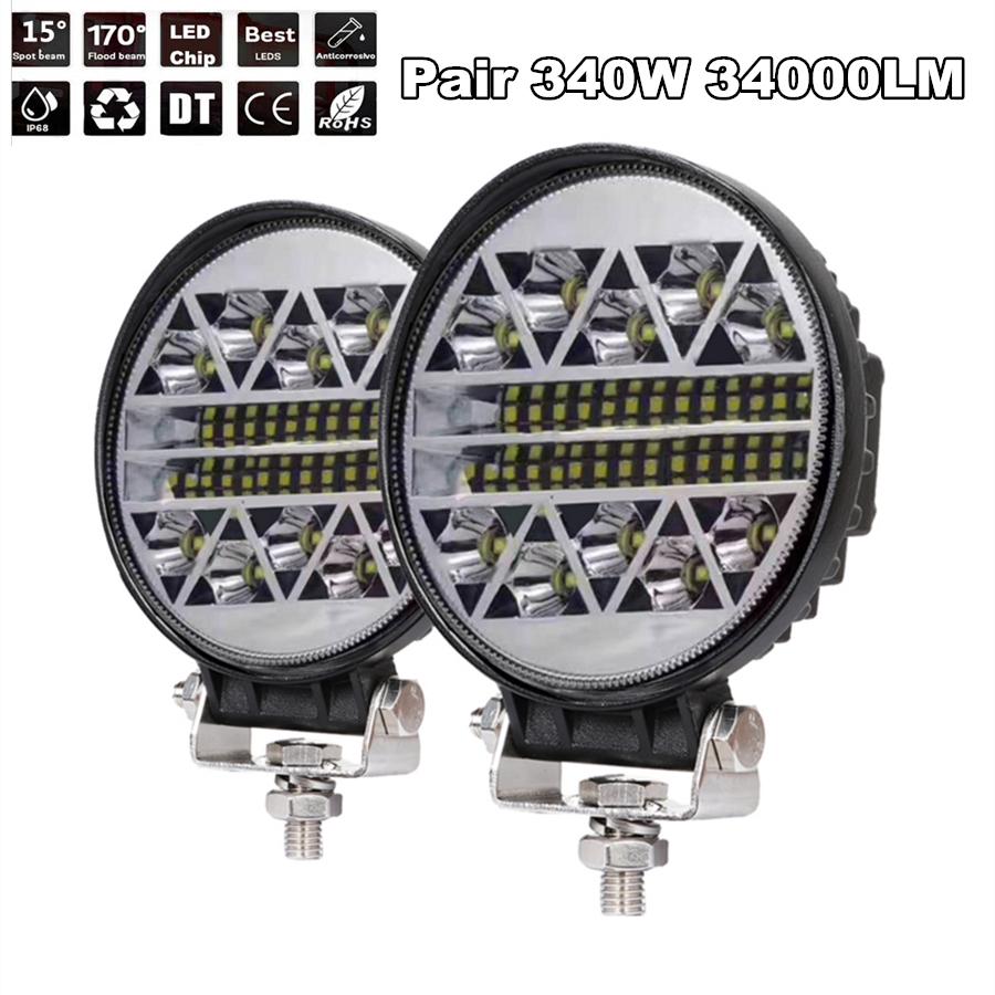 2 шт. 340 Вт 6500K 34000 лм светодиодная рабочая фара-балка заливающего и точечного света для бездорожья 4WD внедорожника, фара для вождения, противотуманная фара