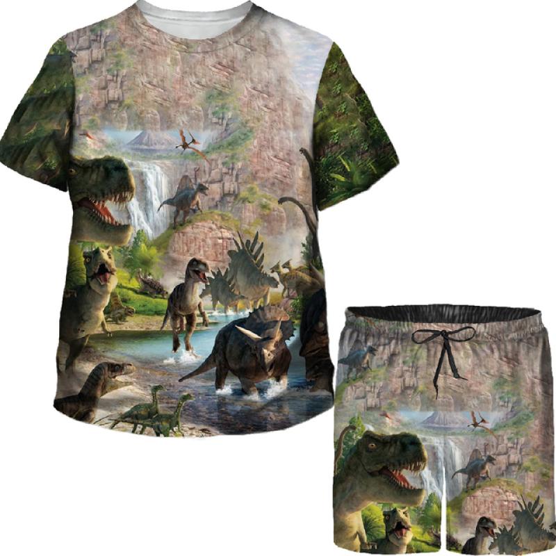 Футболки/костюмы с 3D принтом динозавра Юрского периода для мальчиков и девочек, футболки/костюмы для подростков, повседневная летняя футболка, спортивный костюм, комплект