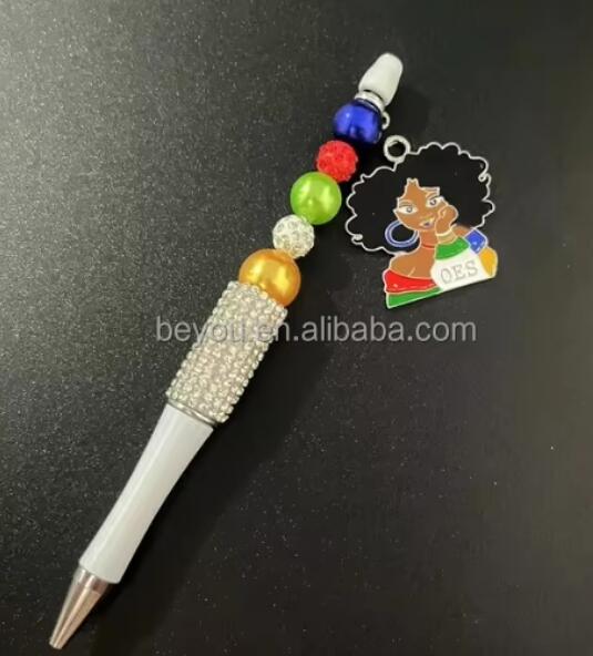 Order of Eastern Star White Ballpoint Pen OES Pentagram High Heels Lady Pendant Gift Bling Pens