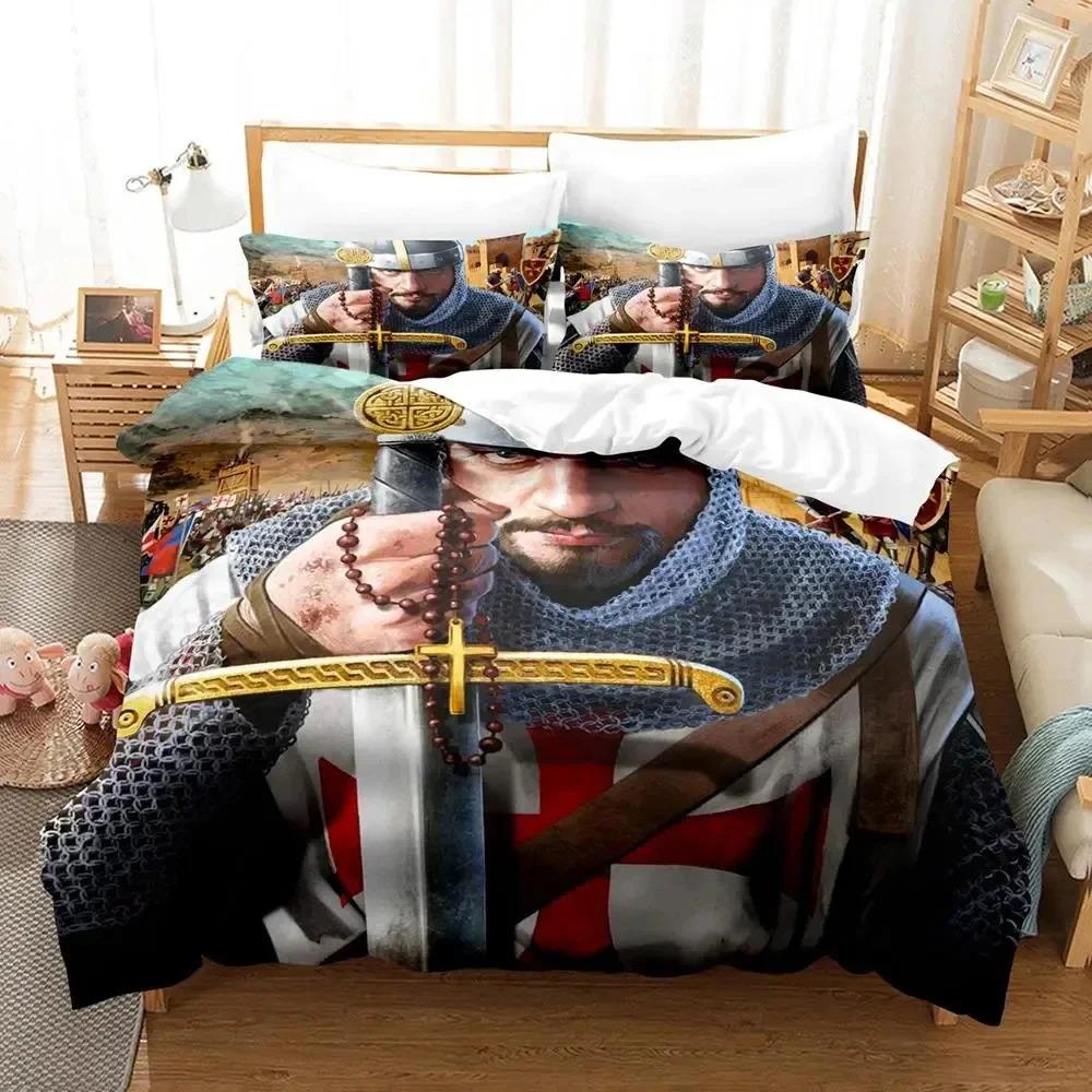 3D Print Christian Knights Templar Bedding Set Duvet Cover Bed Set Quilt Cover Pillowcase Comforter King Queen Size Boys Adult