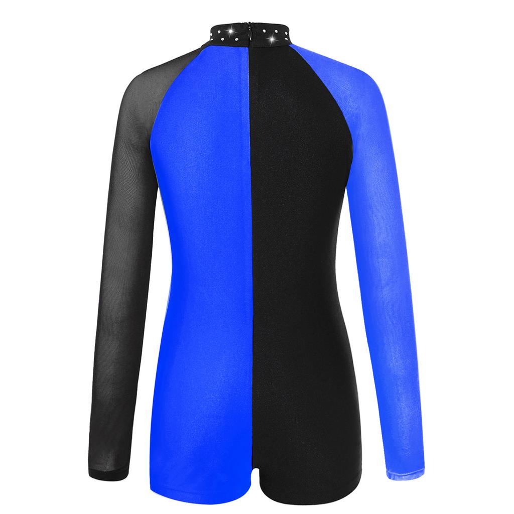 Балетный купальник для детей, сетчатый купальник с длинными рукавами контрастного цвета для танцев, комбинезон для гимнастики, одежда для танцев