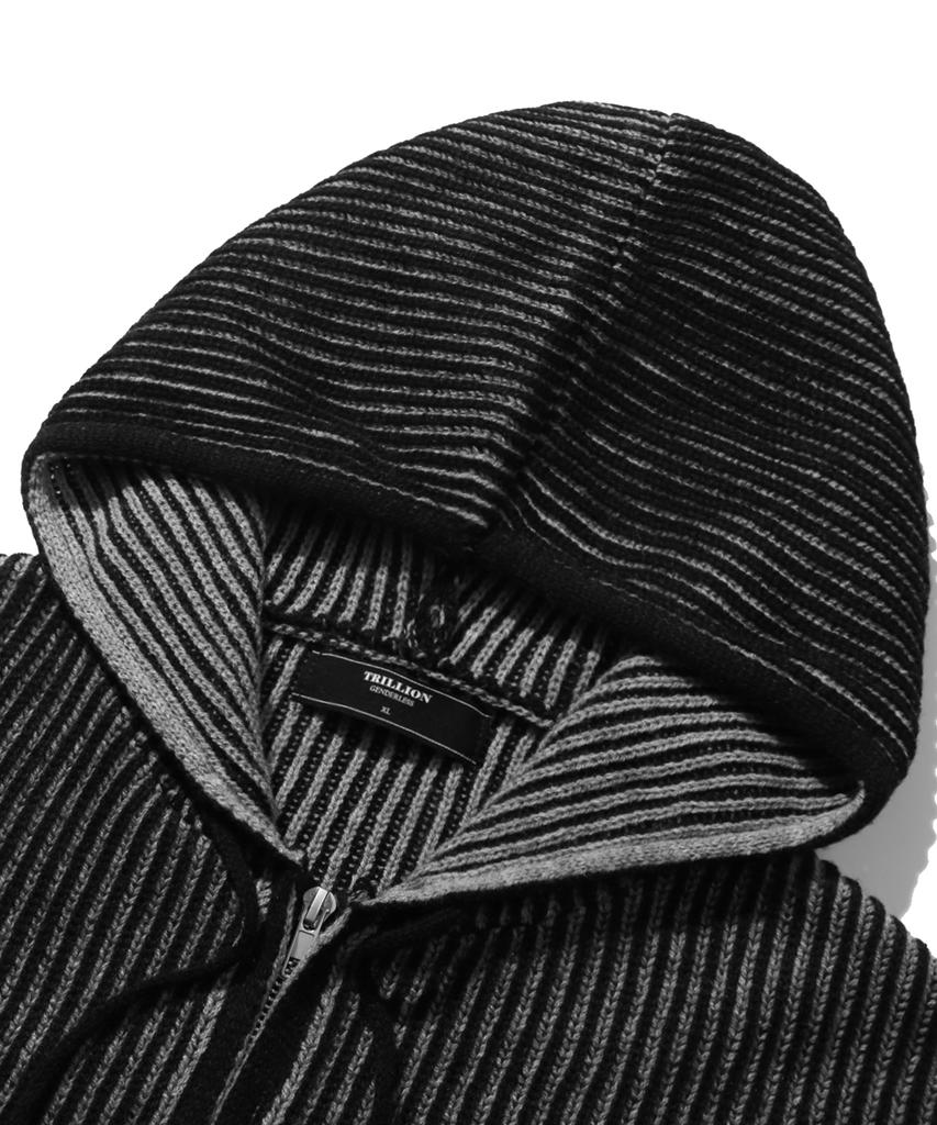 TRILLION Стильный двухцветный вязаный кардиган с капюшоном на молнии с графическим рисунком (черный)
